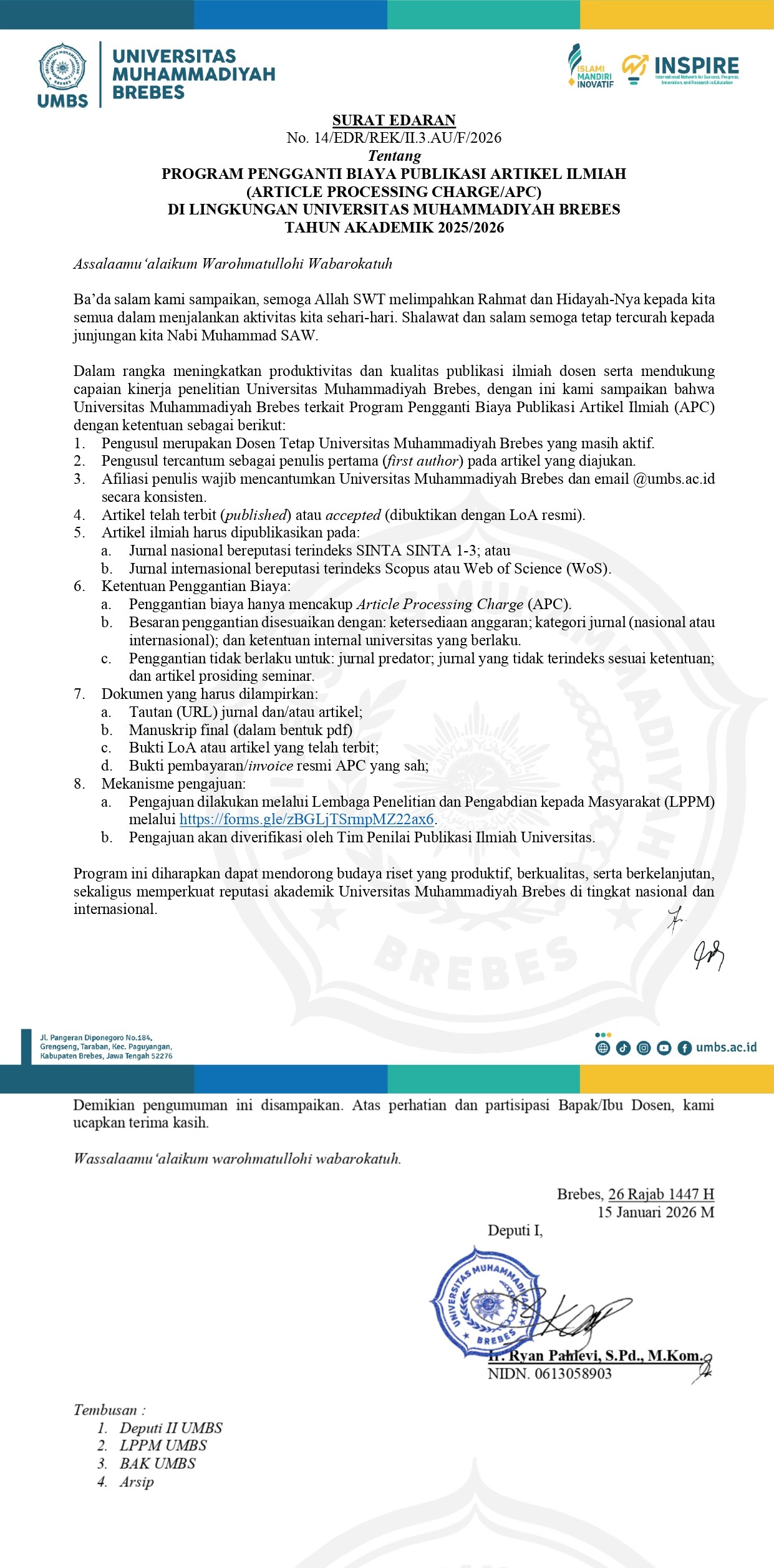 Program Pengganti Biaya Publikasi Artikel Ilmiah (APC)